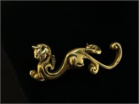 Signed Stylized Cat or Dragon Brooch