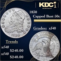 1830 Capped Bust Half Dollar 50c Graded xf40 By SE