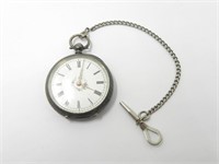 SWISS STERLING POCKETWATCH W/PAINTED FACE