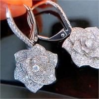 Flower 925 Silver Filled Drop Earring Cubic Zirct