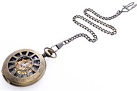 Antique Style Skeleton Case Pocket Watch & Fob