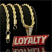 14k Gold Plated " LOYALTY " Red Pendant Iced Cub