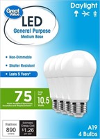 C6447  Great Value LED Bulbs, 75W Eqv, Daylight, 4