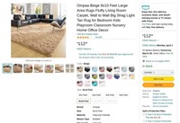 R412  Ompaa Beige 8x10 Area Rug - Large Shag Rug