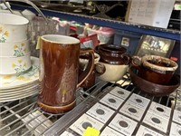 LARGE LOT OF MISC BROWN GLAZED POTTERY DISHES