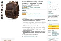 B975  Vintage Full Grain Leather 15.6" Laptop Back