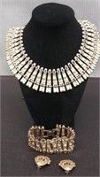 Vintage BSK Necklace, Bracelet & Clip-on Earrings