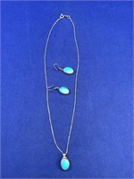 Sterling Turquoise Earrings Pendant & Chain