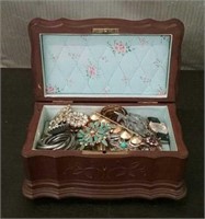 Musical Jewelry Box With Assorted Pins Broaches