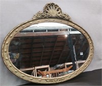 Vintage Wood Frame Oval Mirror 28 1/2"W x 25"H