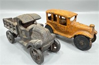 (2) original cast-iron toy car and truck