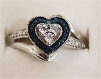 Marked 925 Ring w/ Clear & Blue Stones. Sz 7