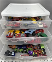 3 drawer container filled with hot wheels and