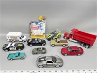 Miscellaneous toy cars and dump truck