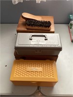 Vintage Shoe shine box and other containers