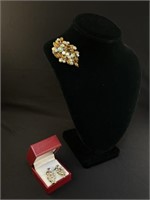 Vintage Aurora Borealis Triad Earrings & Brooch