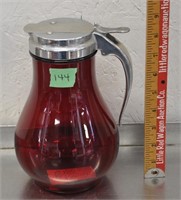 Large vintage ruby glass syrup dispenser