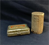 WWII Miniature Dice & Tin Match Box w Bullet