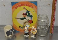 Pinocchio book, ceramics, kids cup, jar