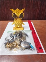 Bag of Misc Jewelry & Libby Owl Jewelry Holder