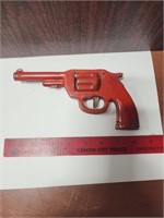 Vintage 8" Red Pressed Steel Metal Toy Clicker Gun
