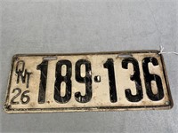 1926 Ontario Licence Plate