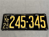 1925 Ontario Licence Plate