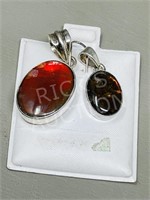 pair of sterling & Ammolite pendants