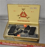 2 BB guns & magazines in cigar box, tested