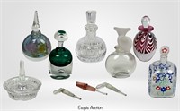 Group of Art Glass Perfume Bottles & Ring Holder