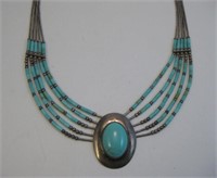 Sterling Silver & Turquoise Necklace - Hallmarked