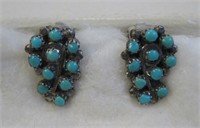 Old Pawn Zuni Clip On Turquoise Earrings