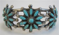 Vintage Zuni Three Cluster Turquoise Bracelet