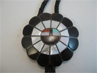 Vintage Zuni Sterling Inlay Sun Face Bolo
