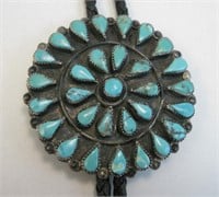 Vintage Zuni SS & Cluster Turquoise Bolo