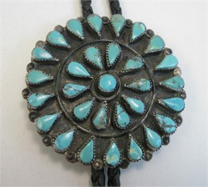 Vintage Zuni SS & Cluster Turquoise Bolo