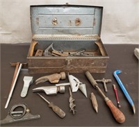 Vintage Toolbox w/ Assorted Tools. Squares,