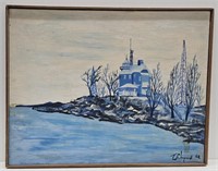 (AG) Lighthouse Scene On Canvas With Wood Frame