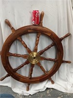 Ships wheel  wood with brass hub, 37"nice wall