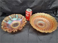 2 Carnival glass bowls.  Look at the photos for