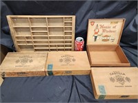 Wood printer drawer and 4 cigar boxes.  House of