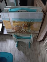 3 TV trays nautical in the plastic w/stand