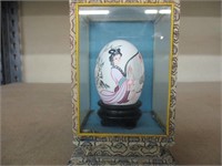 Vintage Asian Hand Painted Egg in Box display