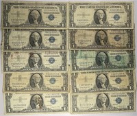 Lot of 10: $1 Silver Certificates