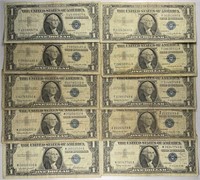 Lot of 10: $1 Silver Certificates