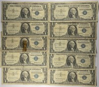 Lot of 10: $1 Silver Certificates