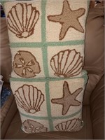 Pair of decorator pillows, shells and starfish.