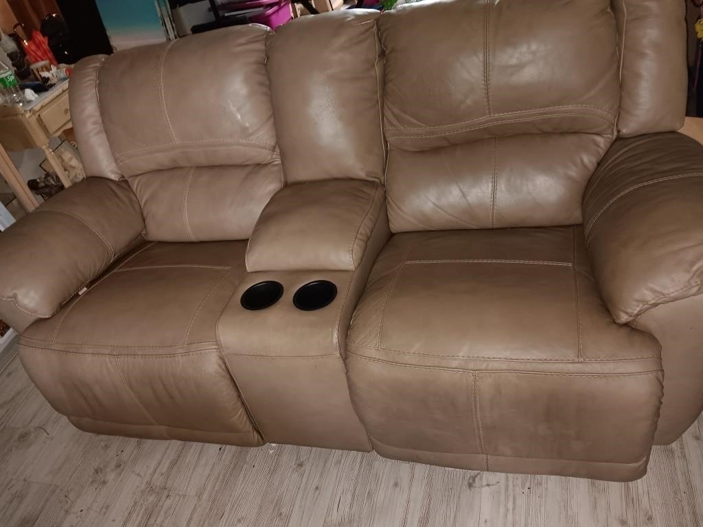 Love seat with recliners and storage cup holder