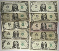 Lot of 10: $1 Federal Reserve Notes