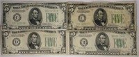 Lot of 4: $5 Federal Reserve Notes